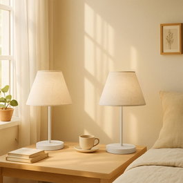 Opviq Lámpara de Mesa con Pantalla de Tela Crema